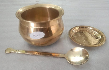 Pure Bronze Cookware Pot with Lid and Ladle Handi Vengala Paruppu Urli Kansa Patra Kancina Patre, 2Litre