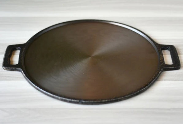 Seasoned cast iron flat dosa tawa with double handle weight 3 kg Diameter 12 inch