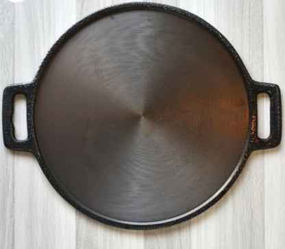 Seasoned cast iron flat dosa tawa with double handle weight 3 kg Diameter 12 inch