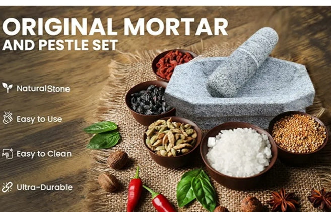 Heavy  Grinding Stone and Mortar Pestle Set for Herbs (Grey, Large Size, 10 x 6 Inch weight 6 kg