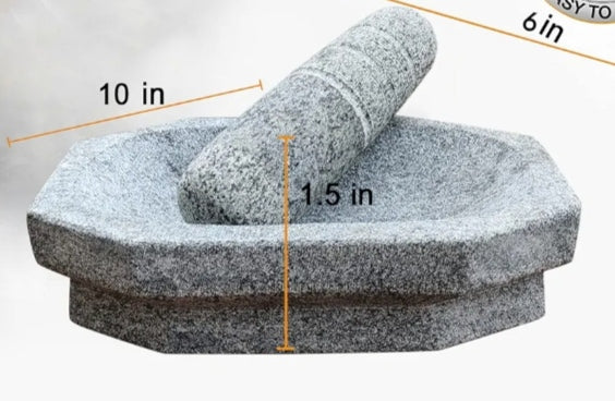 Heavy  Grinding Stone and Mortar Pestle Set for Herbs (Grey, Large Size, 10 x 6 Inch weight 6 kg