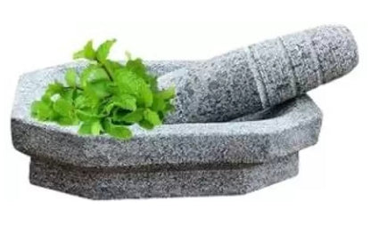 Heavy  Grinding Stone and Mortar Pestle Set for Herbs (Grey, Large Size, 10 x 6 Inch weight 6 kg