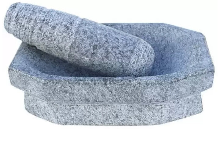 Heavy  Grinding Stone and Mortar Pestle Set for Herbs (Grey, Large Size, 10 x 6 Inch weight 6 kg