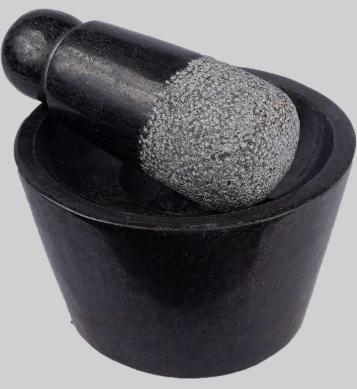 Grinder stone polished attukal metate mortar & pestle ((B * H - 10 * 6 inch)