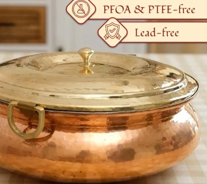 Copper cookware / lagan/ serving pot   capacity 6 Litre Diameter 13.75 inch