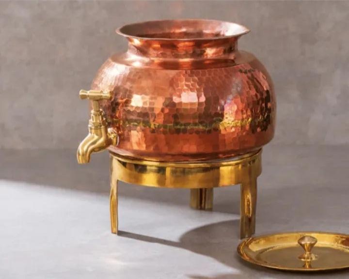 Copper water container water pot traditional indian dispenser weight 8 kg capacity 10 Litre best for ayurveda.