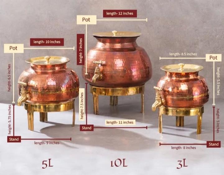 Copper water container water pot traditional indian dispenser weight 8 kg capacity 10 Litre best for ayurveda.