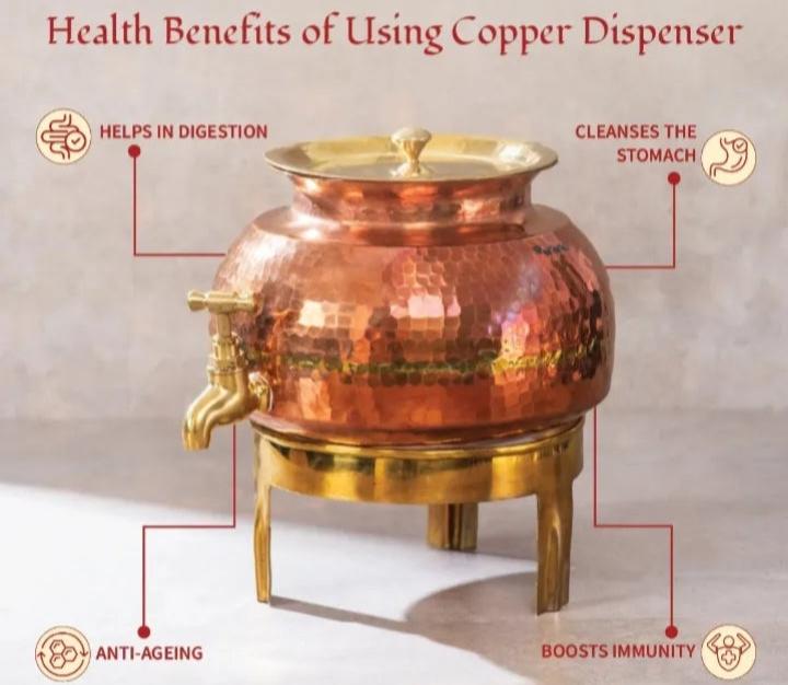 Copper water container water pot traditional indian dispenser weight 8 kg capacity 10 Litre best for ayurveda.