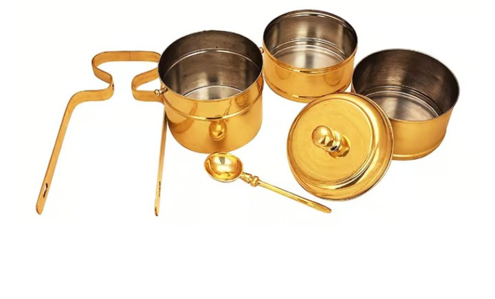 Brass Tiffin box lunch box Height 13.5 inch