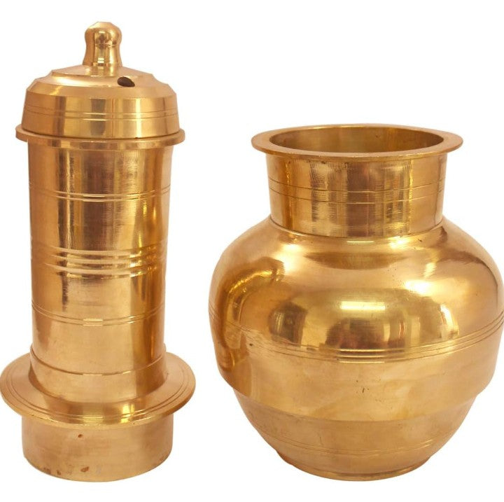 Traditional South Indian Brass Puttu Kudam Traditional Steam Cake Maker capacity 1 Litre weight 2 kg