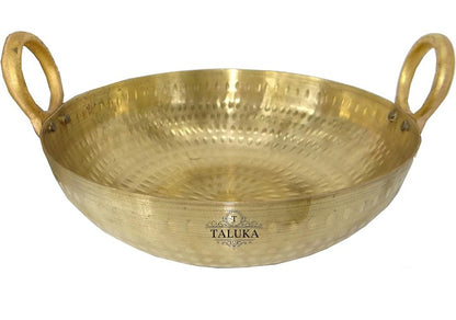 Brass Made Hammered Kadai Wok  cookware Kadhai capacity 2.5Litre