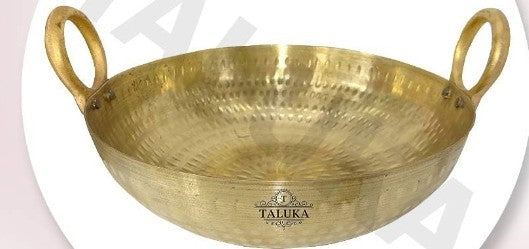 Brass Made Hammered Kadai Wok  cookware Kadhai capacity 2.5Litre