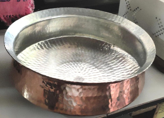 Pure Copper Hammered Lagan Handi Chaffing Dish Pan with Tin Lining (Kalai) userd for Cooking & Serving (7 Liter)