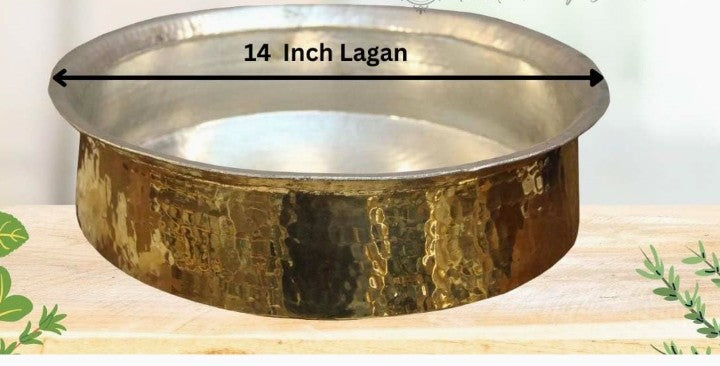 Brass/Pital Non Stick Lagan for Cooking 14 Inch with Lid and Tin/Kalai Plating Inside – Handcrafted  capacity 6 Litre