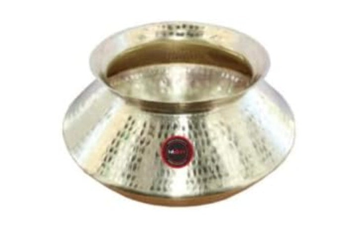 Handmade Pure Brass Degchi Handi Pot. Indian Brass Cooking Vessel Color Golden. Capacity 2.5 Liters.