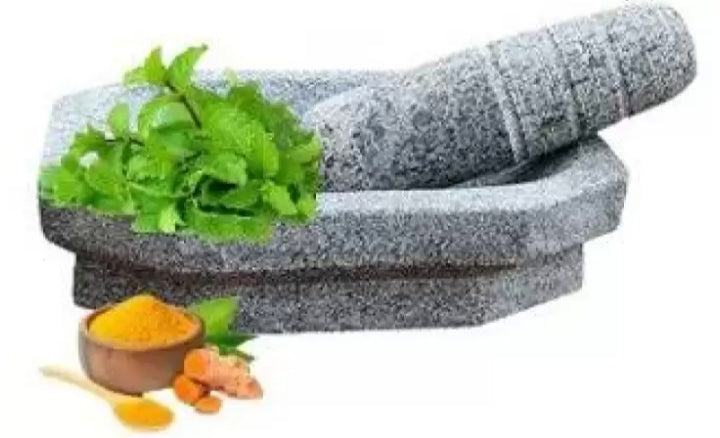 Heavy  Grinding Stone and Mortar Pestle Set for Herbs (Grey, Large Size, 10 x 6 Inch weight 6 kg